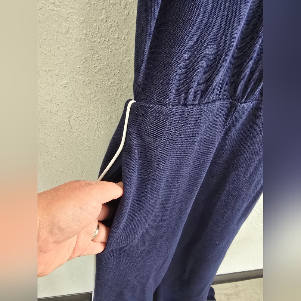 Spanx Airessentials Pique Sleeveless Mockneck Wide Leg Jumpsuit Sz Medium Navy - Picture 6 of 10